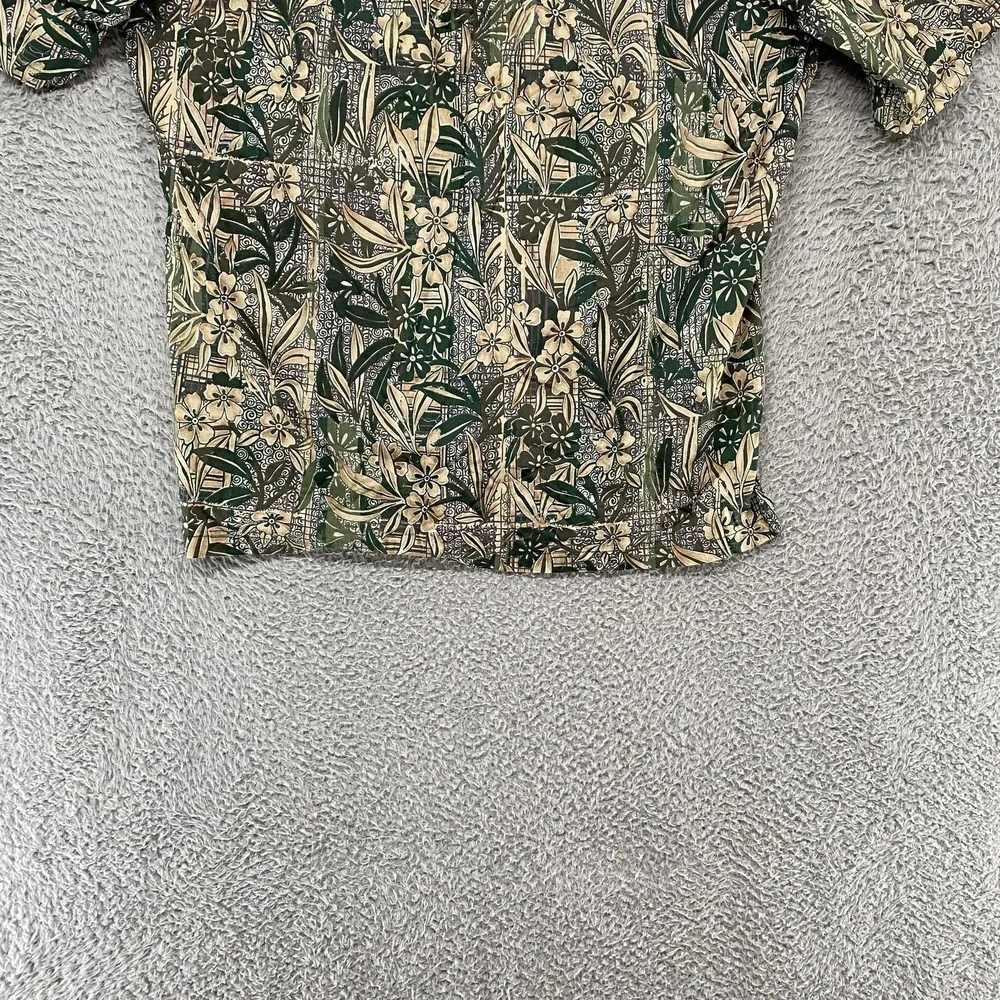 Tori Richard Camp Shirt Mens Large Green Floral Hawaiian Short Sleeve Button Up